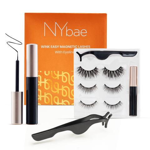NY Bae Wink Easy Magnetic Eye Lashes|Eyeliner Waterproof | False Eyelashes | Waterproof Mascara| Eye Makeup | Value Pack | Reusable|Korean Beauty Combo of 5