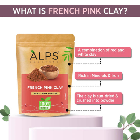 Alps Goodness French Pink Clay (50 gm)| 100% Natural Powder | Exfoliating Mask for face | Clay Mask for Sensitive Skin I Detoxifying