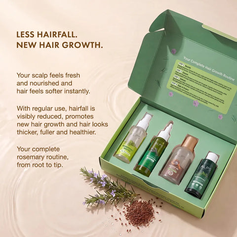 Alps Goodness Rosemary Hair Growth Ritual Kit | Powered With the Goodness of Rosemary & Flaxseed | 4 Rosemary Essential In One Routine | Promotes Fuller & Stronger Looking Hairs | Helps Prevent Hairfall | 100% Natural | Pack of 4