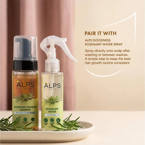 Alps Goodness Rosemary Foaming Shampoo | Presoaked in Amla Reetha Shikakai water | Anti hairfall Shampoo | Gentle & Non drying | Rosemary Shampoo | Hair Growth Shampoo | For long thick hair | Sulphate-free | For men & women |150 ml