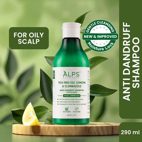 Alps Goodness Tea Tree Oil Lemon & Climbazole Anti-Dandruff Shampoo for Oily Scalp (290 ml) | Silicones & Parabens Free I Gentle & Mild Cleansing Shampoo l Shampoo for Oily Hair & Scalp