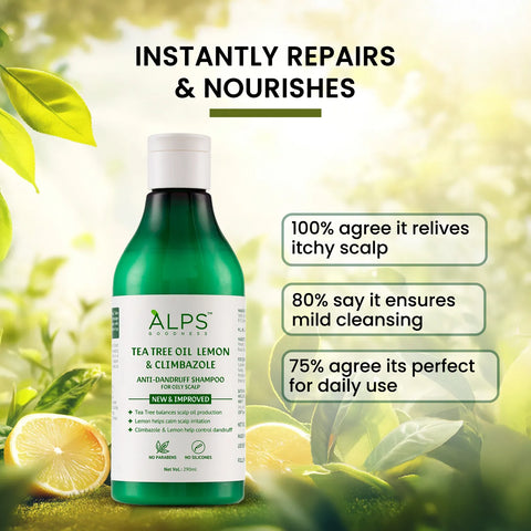 Alps Goodness Tea Tree Oil Lemon & Climbazole Anti-Dandruff Shampoo for Oily Scalp (290 ml) | Silicones & Parabens Free I Gentle & Mild Cleansing Shampoo l Shampoo for Oily Hair & Scalp