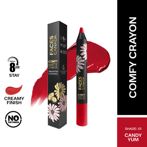 FACES CANADA Comfy Matte Crayon I Creamy Matte I Chamomile & Shea Butter I Alcohol-free I Candy-yum 01 2.8 gm