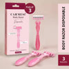 Carmesi Disposable Body Razors for Women - Pack of 3 | Aloe Vera & Vitamin E Moisture Strip For Smooth & Painless Hair Removal | Slip-Proof Rubber Grip | Safe Hygienic & Economical
