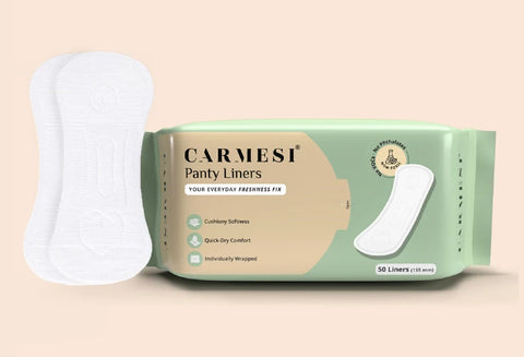 Carmesi Panty Liners - 50 Pieces | Cushiony Soft | Protect against Spotting & Light Discharge | End-To-End Sticking | Keep You Fresh & Dry All-Day Long | Non-Toxic & Unscented Pack of 50 (L)