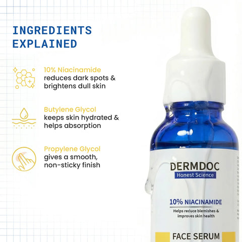 DERMDOC by Purplle 10% Niacinamide Face Serum (30 ml) | Skin Brightening | Niacinamide Face Serum | Niacinamide for Oily Skin