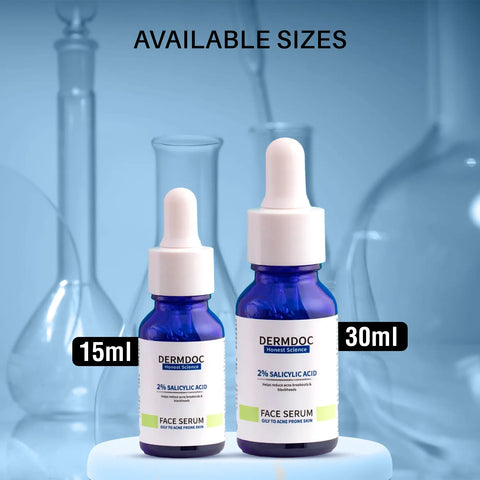 DERMDOC 2% Salicylic Acid Face Serum (30 ml) | For Blackheads & Whiteheads | Targets Active Acne | Calms Irritation & Unclogs Pores