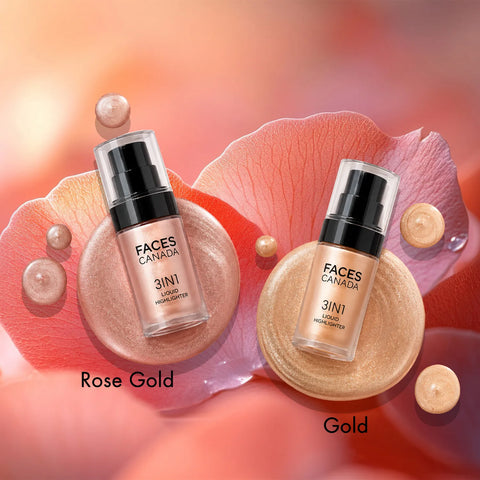 FACES CANADA 3 in 1 Liquid Highlighter - Gold 01 15 ml | Primer | Highlighter | Strobe Serum | Luminous Finish | Lightweight Formula | Hydrating | Long Lasting Glow | Easily Blendable