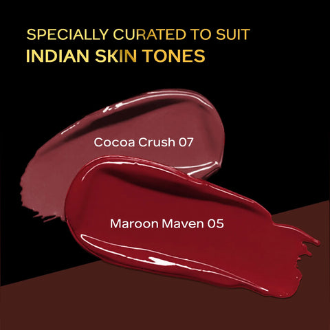 FACES CANADA Comfy Matte Wow Liquid Lipstick - The Bold Edit (3.8 ml x 2) | Cocoa Crush 07 + Maroon Maven 05 | Long Lasting | Matte Finish | Lipstick Combo | Pack of 2