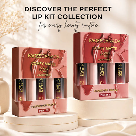 FACES CANADA Comfy Matte Wow Mini Liquid Lipstick - Classic Daily Nudes (2 ml x 3) | Choco Couture + Cocoa Crush + Nude Nectar | One Swipe Application | Highly Pigmented | Comfortable Wear | Long Lasting | Pack of 3