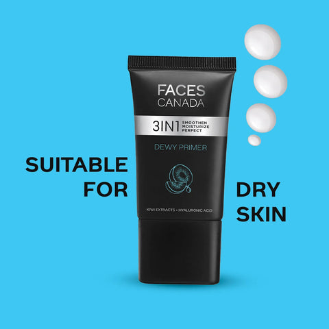 FACES CANADA Dewy Primer 30g | Blurs Imperfections | Flawless Dewy Base | Lightweight Hydrating Creamy Texture | Smoothens & Moisturizes Skin | Hyaluronic Acid 30 gm