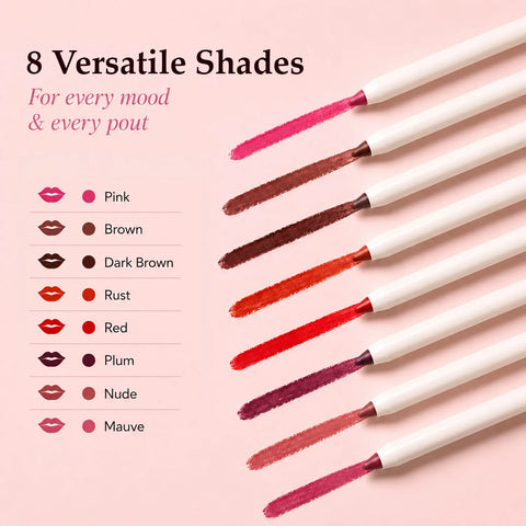 Faces Canada Line & Pout Collection Lip Liner Set | Pack of 8 Matte Lip Liners | 8 Versatile Shades for Indian Skin Tones | Creamy Glide Formula | Define Shape & Fill Lips