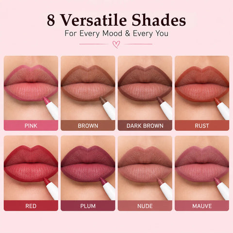 Faces Canada Line & Pout Collection Lip Liner Set | Pack of 8 Matte Lip Liners | 8 Versatile Shades for Indian Skin Tones | Creamy Glide Formula | Define Shape & Fill Lips