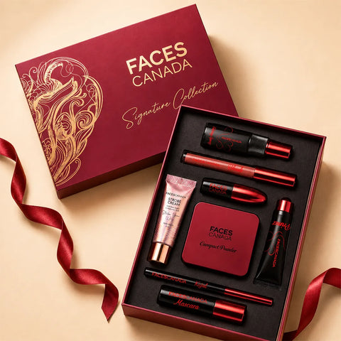 FACES CANADA Signature Collection - Strobe Cream (10 ml) + Setting Spray (30 ml) + Primer (12 ml)+ Mascara (6 ml)+ Compact (10 gm)+ Blush (2.6 ml) +Lipstick+ Kajal (0.30 gm) 8 pc