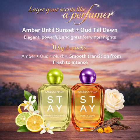 FACES CANADA STAY Amber Until Sunset Eau de Parfum for Women 50 ml | Long-Lasting Oriental Ambery Vanilla Perfume with Bergamot Amber Vanilla & Musk | Warm Day-to-Night Scent| Gifts for Women | Premium Fragrance