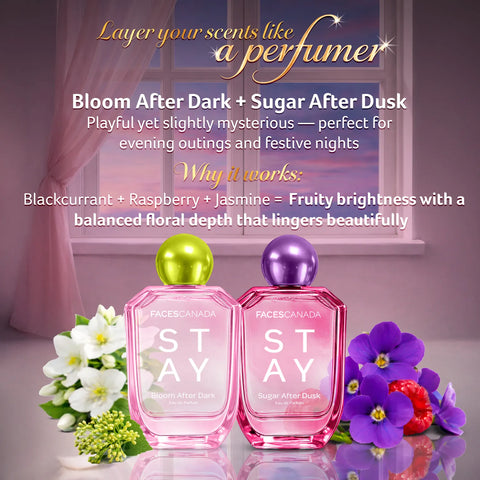 FACES CANADA STAY Bloom After Dark Eau de Parfum for Women 50 ml | Long-Lasting Fruity Floral Perfume with Blackcurrant & Jasmine | Elegant Night Scent | Gifts for Women | Premium Fragrance