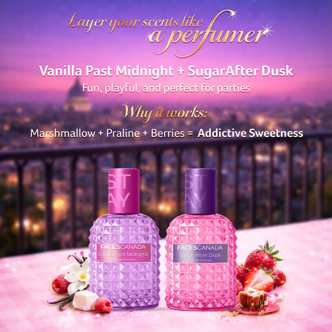 FACES CANADA STAY Vanilla Past Midnight Eau de Parfum Mini for Women 20 ml | Long-Lasting Sweet Gourmand Perfume with Caramel Vanilla Tonka & Sandalwood |Gifts for Women | Premium Fragrance