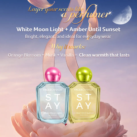 FACES CANADA STAY White Moon Light Eau de Parfum for Women 50 ml | Long-Lasting Fresh Floral Perfume with Litchi Peach & Jasmine | Elegant Daily Scent | Gifts for Women | Premium Fragrance
