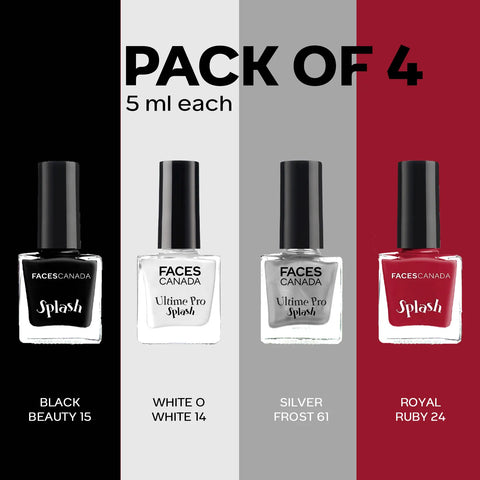 FACES CANADA Ultime Pro Splash Nail Enamel Pack of 4 Minis - Main Character Neutrals | Long-Lasting | Chip-Resistant Wear | Quick-Dry Formula | Smooth & Glossy Finish