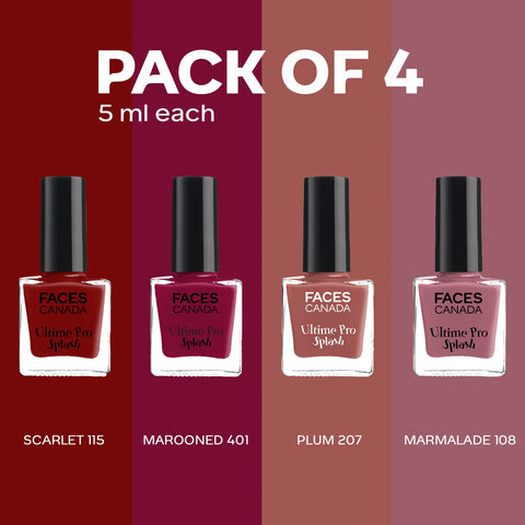 FACES CANADA Ultime Pro Splash Nail Enamel Pack of 4 Minis - Red Flag | Long-Lasting | Chip-Resistant Wear | Quick-Dry Formula | Smooth & Glossy Finish