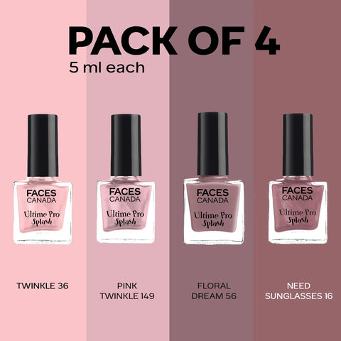 FACES CANADA Ultime Pro Splash Nail Enamel Pack of 4 Minis - Soft Girl Energy | Long-Lasting | Chip-Resistant Wear | Quick-Dry Formula | Smooth & Glossy Finish