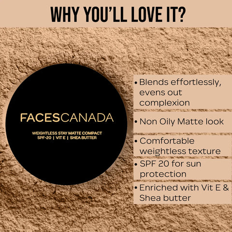 FACES CANADA Weightless Stay Matte Finish Compact Powder - Natural Almond 06 9 gm
