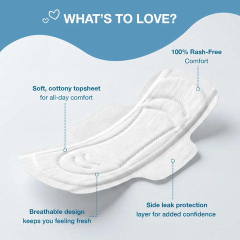 Good Vibes Comfort Care All Day Sanitary Pads | Ultra Thin & Flexible | Cottony Soft Topsheet | Rash-Free & Breathable | Side Leak Protection | Perfume-Free Pads for Women | Heavy Flow | Size XL | Pack of 16