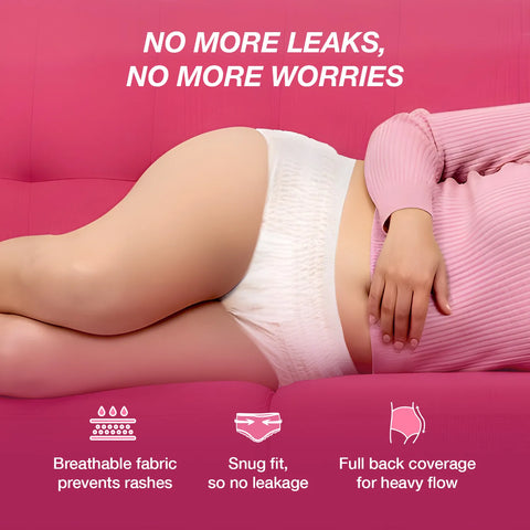 Good Vibes Comfort Care Disposable Period Panties for Women Pack of 5 (XL-XXL) – Leak-Proof Rash-Free & Super Absorbent | 360° Coverage | Overnight Protection for Heavy Flow | Sanitary Underwear |