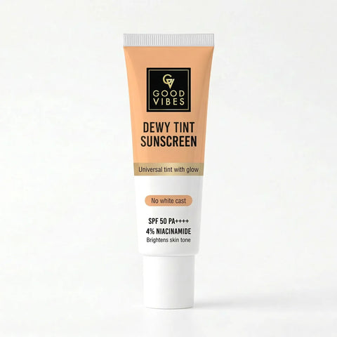 Good Vibes Dewy Tint Sunscreen SPF 50 PA++++ | With 4% Niacinamide | Universal Tint with Glow | Instant Brightening & Tone Correction | No White Cast | | Lightweight Non-Oily Formula | Broad Spectrum UVA & UVB Protection | Daily Wear | 50 gm