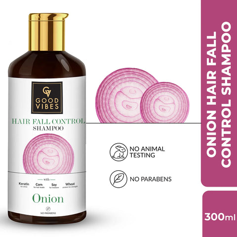Good Vibes Onion Hairfall Control Shampoo with Keratin, Corn, Wheat Protein & Soy (300 ml)