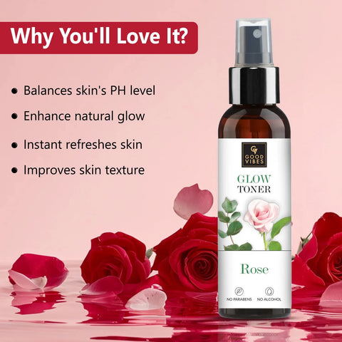 Good Vibes Rose Water Glow Toner | Lightweight Brightening Gulab Jal Face mist (120 ml)