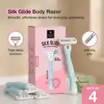 Good Vibes Silk Glide Body Razor for Women - Pack of 4 | Triple Blade Precision | Aloe Vera & Vitamin E Glide Strip | Anti-Slip Grip | Smooth & Gentle Shave | For Legs Arms & Underarms | Sensitive Skin