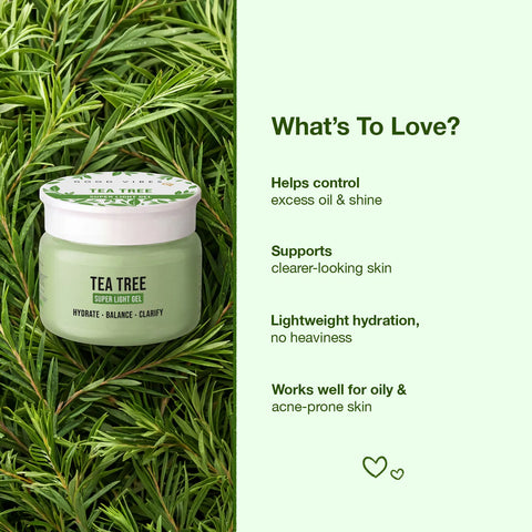Good Vibes Tea Tree Super Light Gel Moisturiser | Tea Tree Salicylic Acid 1% Niacinamide & 6% Hydration Complex | Oil-Free Lightweight Face Moisturizer for Oily & Acne-Prone Skin | Controls Excess Oil & Refines Pores | 120 gm