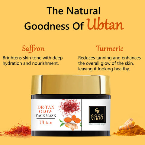 Good Vibes De-Tan Glow Face Mask Ubtan with Power of Serum | Tan Removal & Gentle Exfoliation (100 gm)