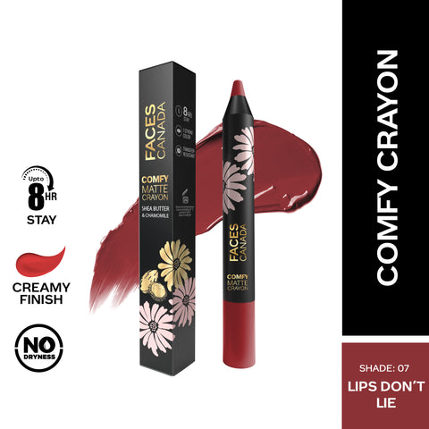 FACES CANADA Comfy Matte Crayon I Creamy Matte I Chamomile & Shea Butter I Alcohol-free I Lips Don’t lie 07 2.8 gm