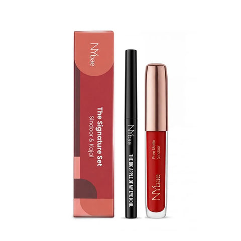 NY Bae Sindoor & Kajal Signature Combo | Intense Black Waterproof Kajal+ Bold Red Liquid Sindoor | Smudge-Proof & Waterproof | Long-Lasting | Daily Signature Essentials for Women