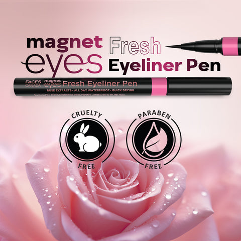 FACES CANADA Magneteyes Fresh Eyeliner Pen - Black, 1 ml | All - Day Waterproof & Smudgeproof | Long-Lasting | Intense Color Payoff | Quick Drying & One Stroke Application | Rose Extract