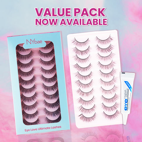 NY Bae Eye Love Ultimate Lashes | Set of 10 | Eye Lashes| False Eyelashes| Eye Makeup Kit Combo| Value Pack | Mascara | Fake Eyelashes for women | Eye kit