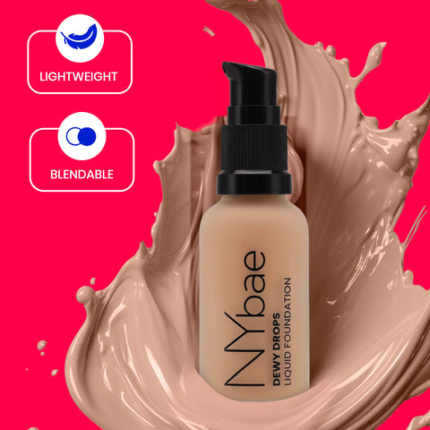 NY Bae Dewy Drops Foundation - White Coffee 08 (30 ml) | Very Fair Skin | Cool Undertone | Full Coverage | Long Lasting | Non-Transfer