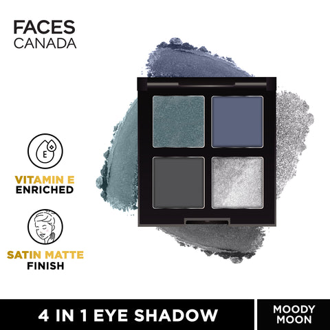 FACES CANADA 4 IN 1 Quad Eyeshadow Palette - Moody Moon 06, 4.8 gm | Shimmer & Matte Shades | Satin Matte Finish Eye Shadow Quartet | Intense Pigment | Long Lasting | Vitamin E Enriched | Vegan