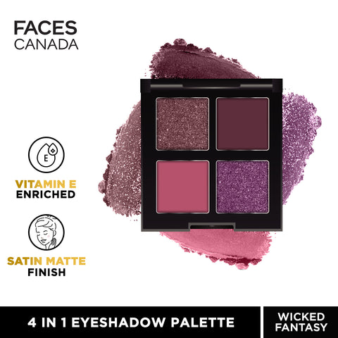 FACES CANADA 4 IN 1 Quad Eyeshadow Palette - Wicked Fantasy 03, 4.8 gm | Shimmer & Matte Shades | Satin Matte Finish Eye Shadow Quartet | Intense Pigment | Long Lasting | Vitamin E Enriched | Vegan