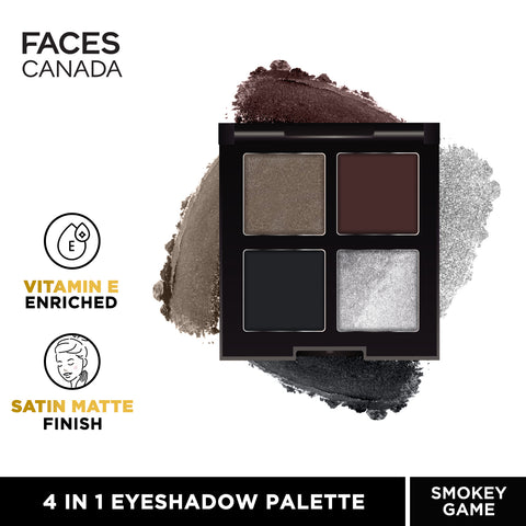 FACES CANADA 4 IN 1 Quad Eyeshadow Palette - Smokey Game 07, 4.8 gm | Shimmer & Matte Shades | Satin Matte Finish Eye Shadow Quartet | Intense Pigment | Long Lasting | Vitamin E Enriched | Vegan