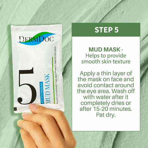 DERMDOC by Purplle Anti Acne Facial Kit with Salicylic Acid (34 gm) | facial for acne, oil control | cleanser, scrub, toner, cream, peel off mask