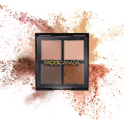 FACES CANADA 4 IN 1 Quad Eyeshadow Palette - So workaholic 02, 4.8 gm | Shimmer & Matte Shades | Satin Matte Finish Eye Shadow Quartet | Intense Pigment | Long Lasting | Vitamin E Enriched | Vegan