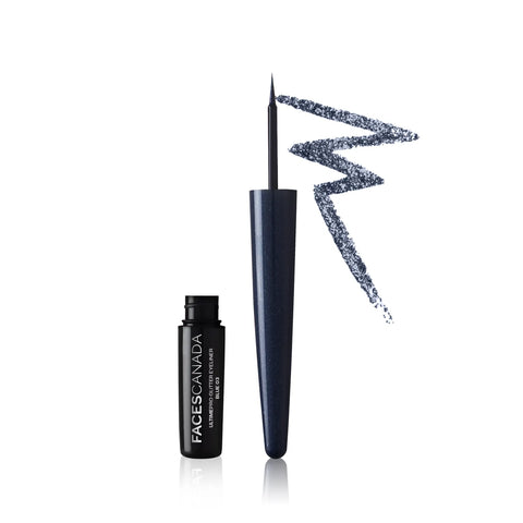 FACES CANADA Ultime Pro Glitter Eyeliner - Blue 03, 1.7 ml | Shimmery Finish | Long-Lasting | Intense Pigment | Excellent Color Payoff | Smooth Application
