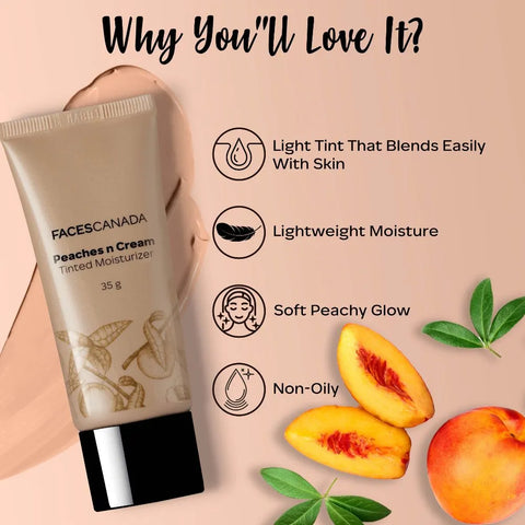FACES CANADA Peaches N Cream Tinted Moisturizer - Light 01, 35 gm | Soft Peachy, Natural Glow | Lightly Tinted BB Cream | Non Oily Lightweight Gel Formula | Blends Easily | Suitable For All Skin Types