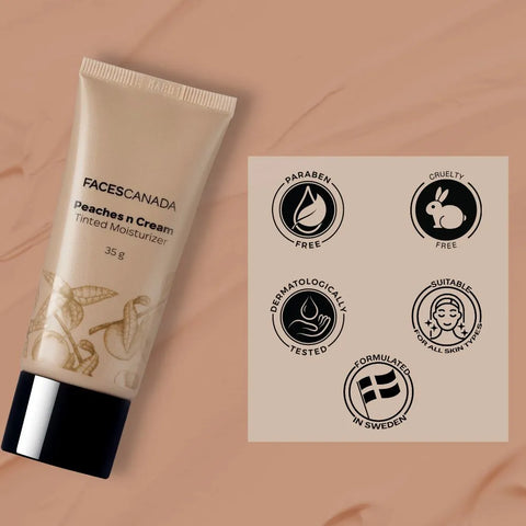 FACES CANADA Peaches N Cream Tinted Moisturizer - Light 01, 35 gm | Soft Peachy, Natural Glow | Lightly Tinted BB Cream | Non Oily Lightweight Gel Formula | Blends Easily | Suitable For All Skin Types