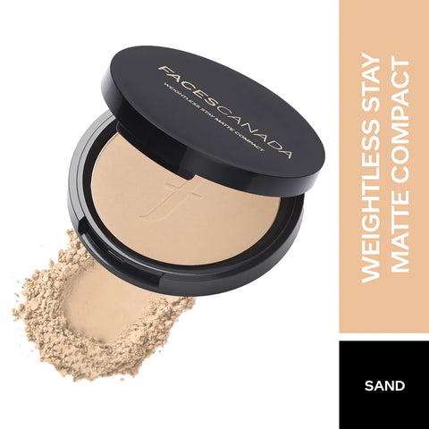 FACES CANADA Weightless Stay Matte Finish Compact Powder - Sand 04, 9 gm | SPF 20 | Non Oily Matte Look | Evens Out Complexion | Prevents Acne | Blends Effortlessly | Pressed Powder For All Skin Types