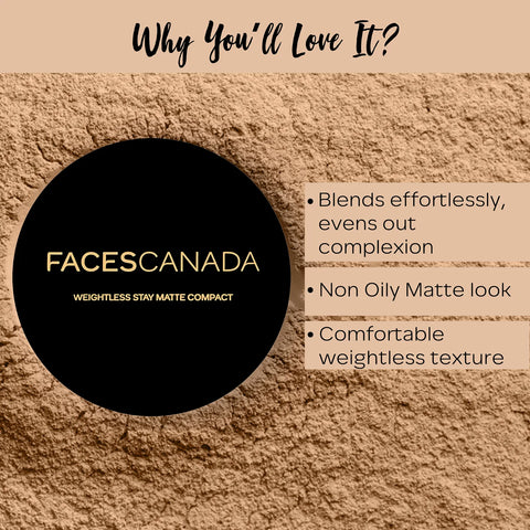 FACES CANADA Weightless Stay Matte Finish Compact Powder - Sand 04, 9 gm | SPF 20 | Non Oily Matte Look | Evens Out Complexion | Prevents Acne | Blends Effortlessly | Pressed Powder For All Skin Types