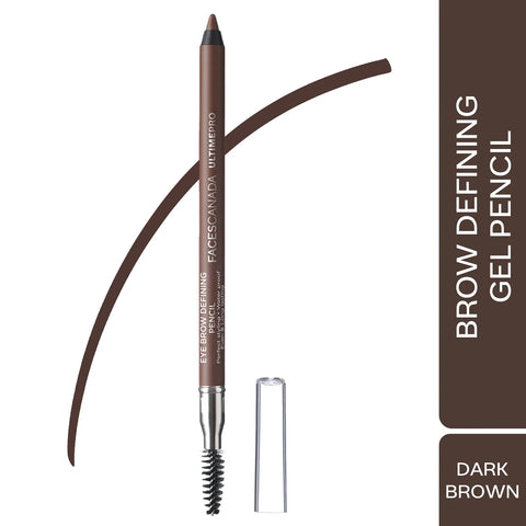 FACES CANADA Ultime Pro Eyebrow Defining Pencil - Dark Brown, 1.2 gm | Gel Gliding | Long Lasting | With Spoolie Brush | Waterproof